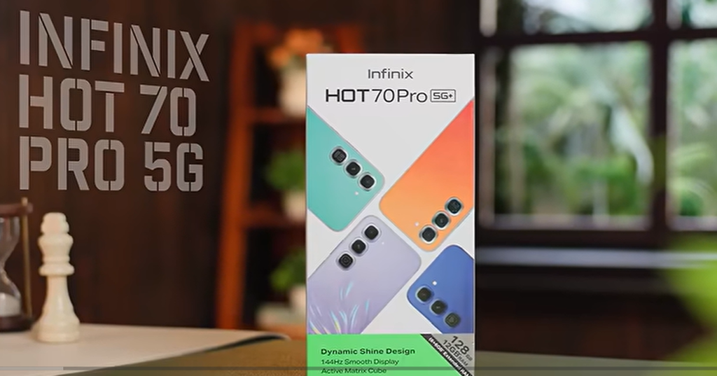 Infinix Hot 70 Pro 5G Unboxing Box and Purple Design