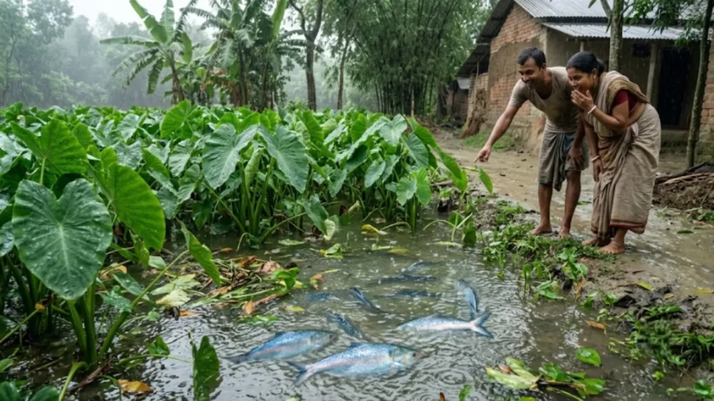 हिलसा मछली Hilsa Machli viral village story Ganga river flood Arbi field