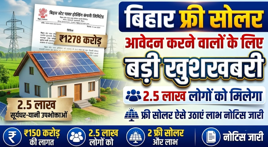 फ्री सोलर पैनल Free solar panel Bihar PM Surya Ghar Yojana rooftop installation