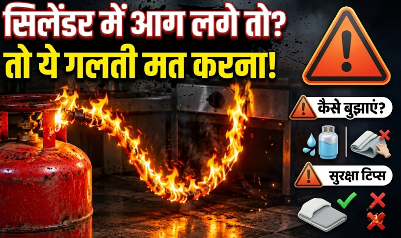 गैस सिलेंडर में आग LPG gas cylinder fire safety tips Kitchen emergency